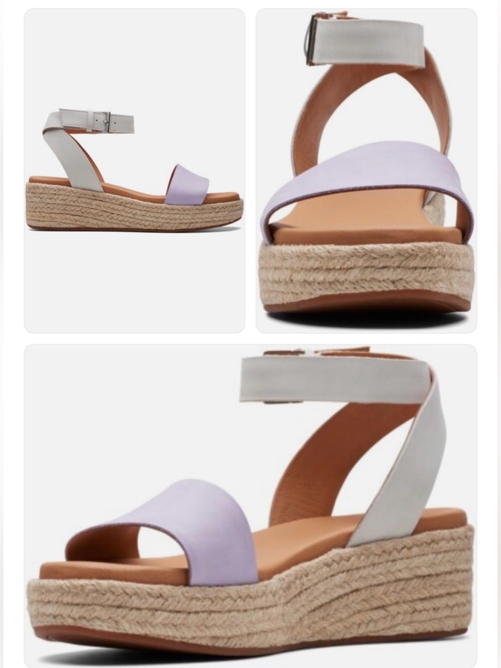 LIKE NEW Clarks Womens Kimmei Ivy Wedge Sandal Lilac Combi Leather Size 6.5